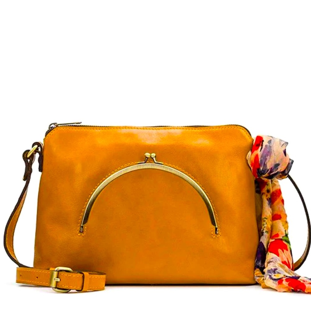 Patricia Nash Crossbody in Goldenrod-green print scarf included-see photo